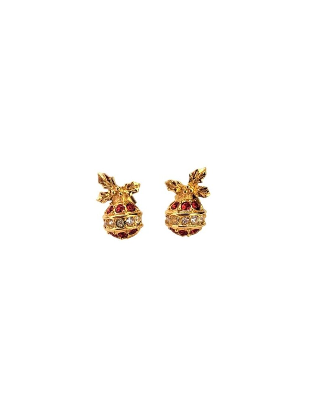 Vintage Avon Gold-Tone Holiday Christmas Stud Earrings Red Clear Rhinestones